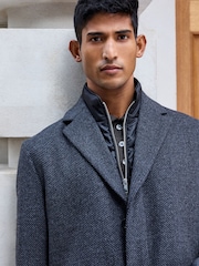 Charcoal Grey Wool Blend Mock Gilet Smart Epsom Overcoat - Image 4 of 10