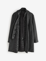 Charcoal Grey Wool Blend Mock Gilet Smart Epsom Overcoat - Image 7 of 10