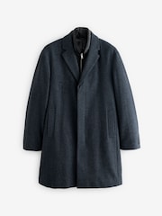 Navy Blue Wool Blend Mock Gilet Smart Epsom Overcoat - Image 5 of 9
