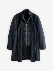 Navy Blue Wool Blend Mock Gilet Smart Epsom Overcoat - Image 6 of 9