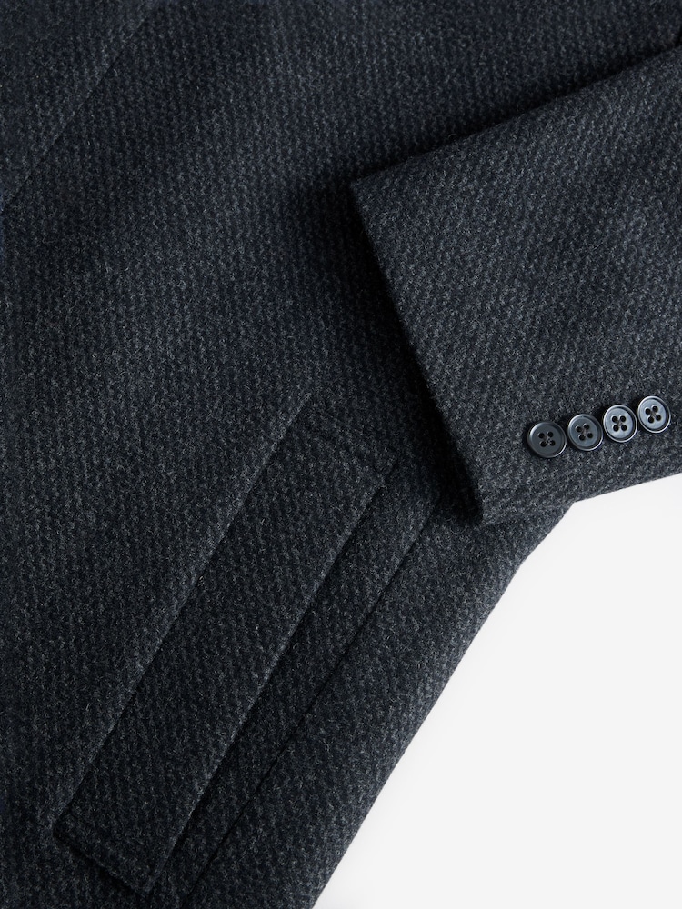 Navy Blue Wool Blend Mock Gilet Smart Epsom Overcoat - Image 7 of 9