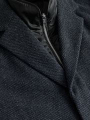 Navy Blue Wool Blend Mock Gilet Smart Epsom Overcoat - Image 8 of 9