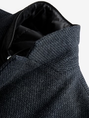 Navy Blue Wool Blend Mock Gilet Smart Epsom Overcoat - Image 9 of 9