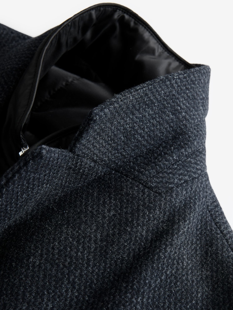 Navy Blue Wool Blend Mock Gilet Smart Epsom Overcoat - Image 9 of 9