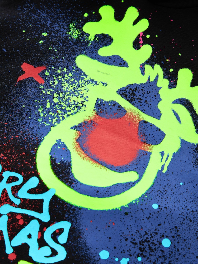 Graffiti-Schwarz - Weihnachts-Kapuzensweatshirt mit Rentiermotiv (3–16 Jahre) - Bild 5 von 5