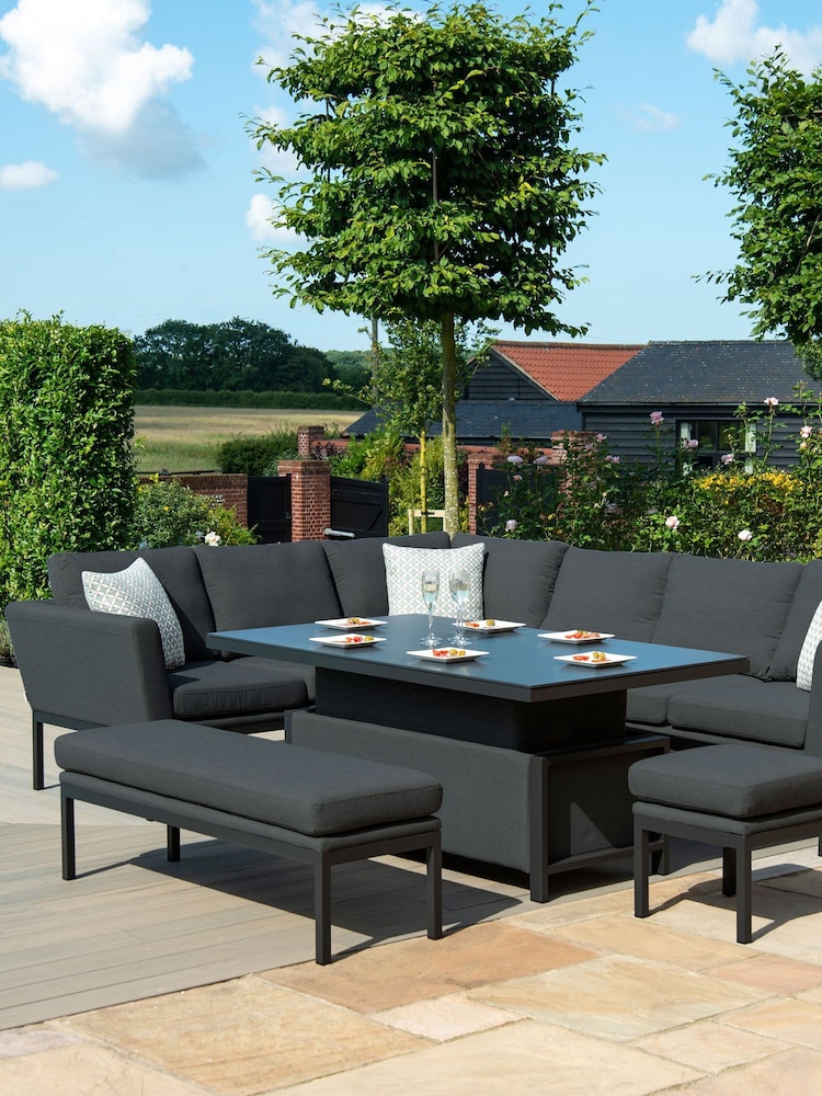 Maze Charcoal Grey Garden Pulse Rectangular Corner Dining Set With Rising Table - Image 1 of 4