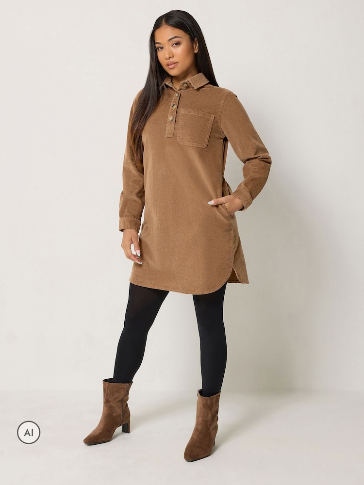 M&Co Brown Petite Corduroy Shirt Mini Dress - Image 1 of 6 M&Co Brown Petite Corduroy Shirt Mini Dress - Image 1 of 6