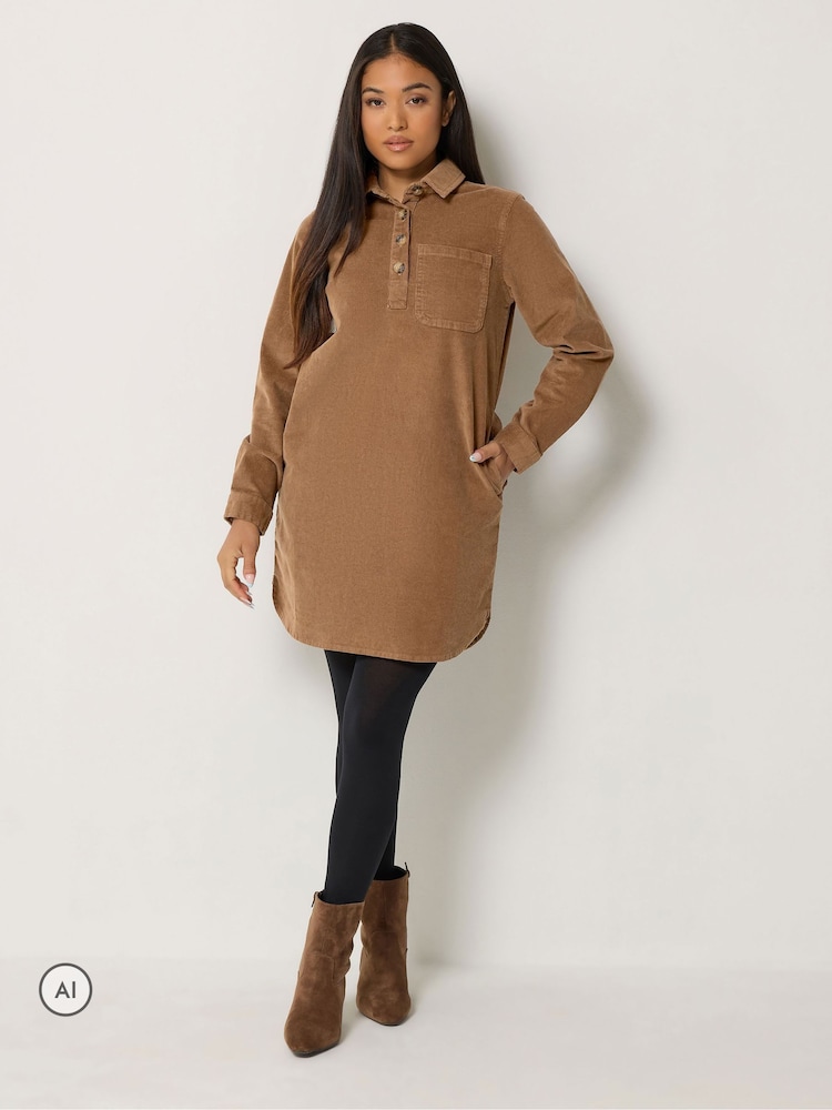 M&Co Brown Petite Corduroy Shirt Mini Dress - Image 2 of 6 M&Co Brown Petite Corduroy Shirt Mini Dress - Image 2 of 6