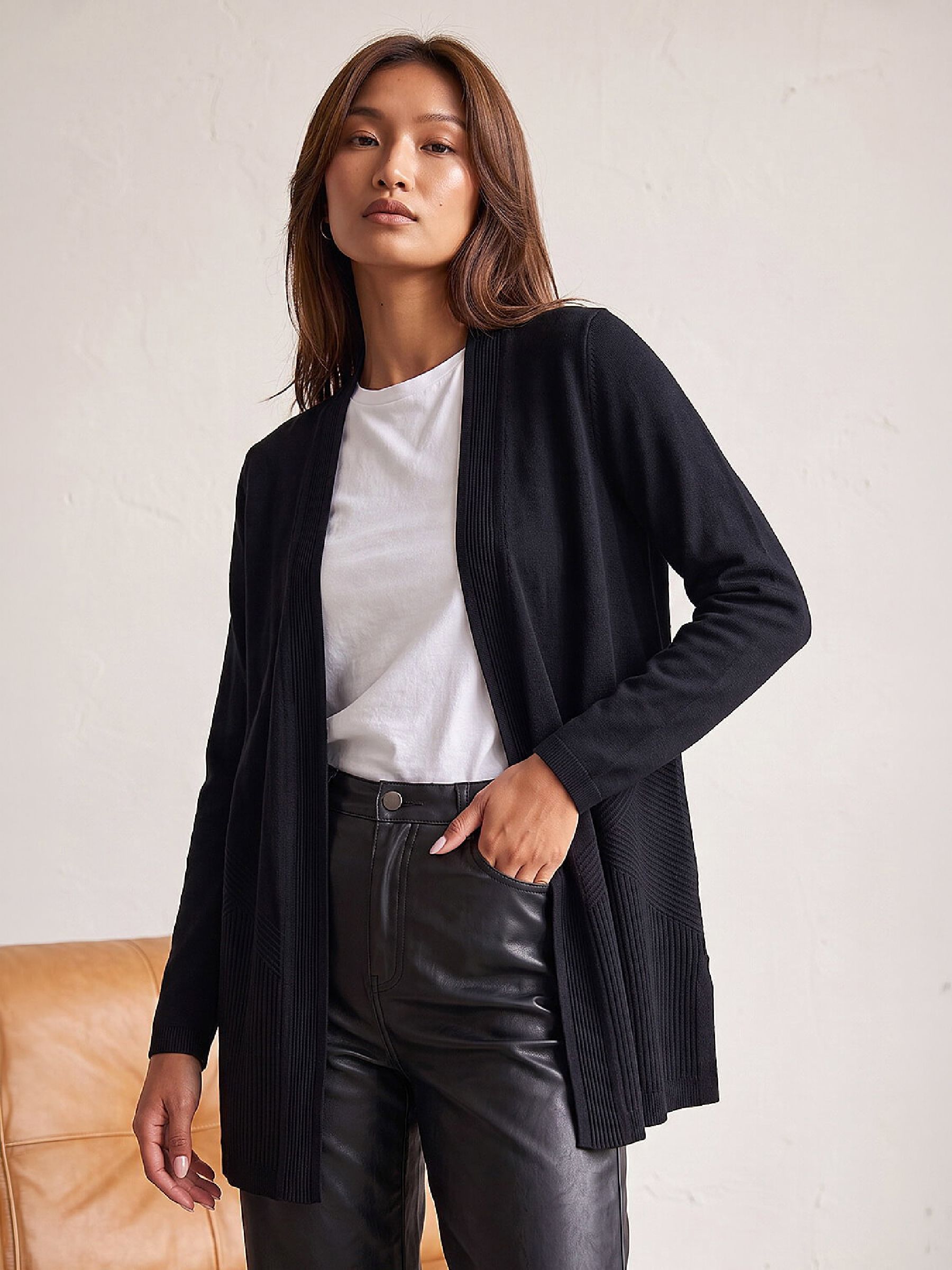 Roman Women's Black Detailed Rib Cardigan In Size 16 - Image 1