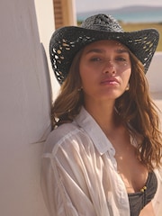 Schwarz - Strohhut im Western-Boho-Stil - Bild 1 von 5