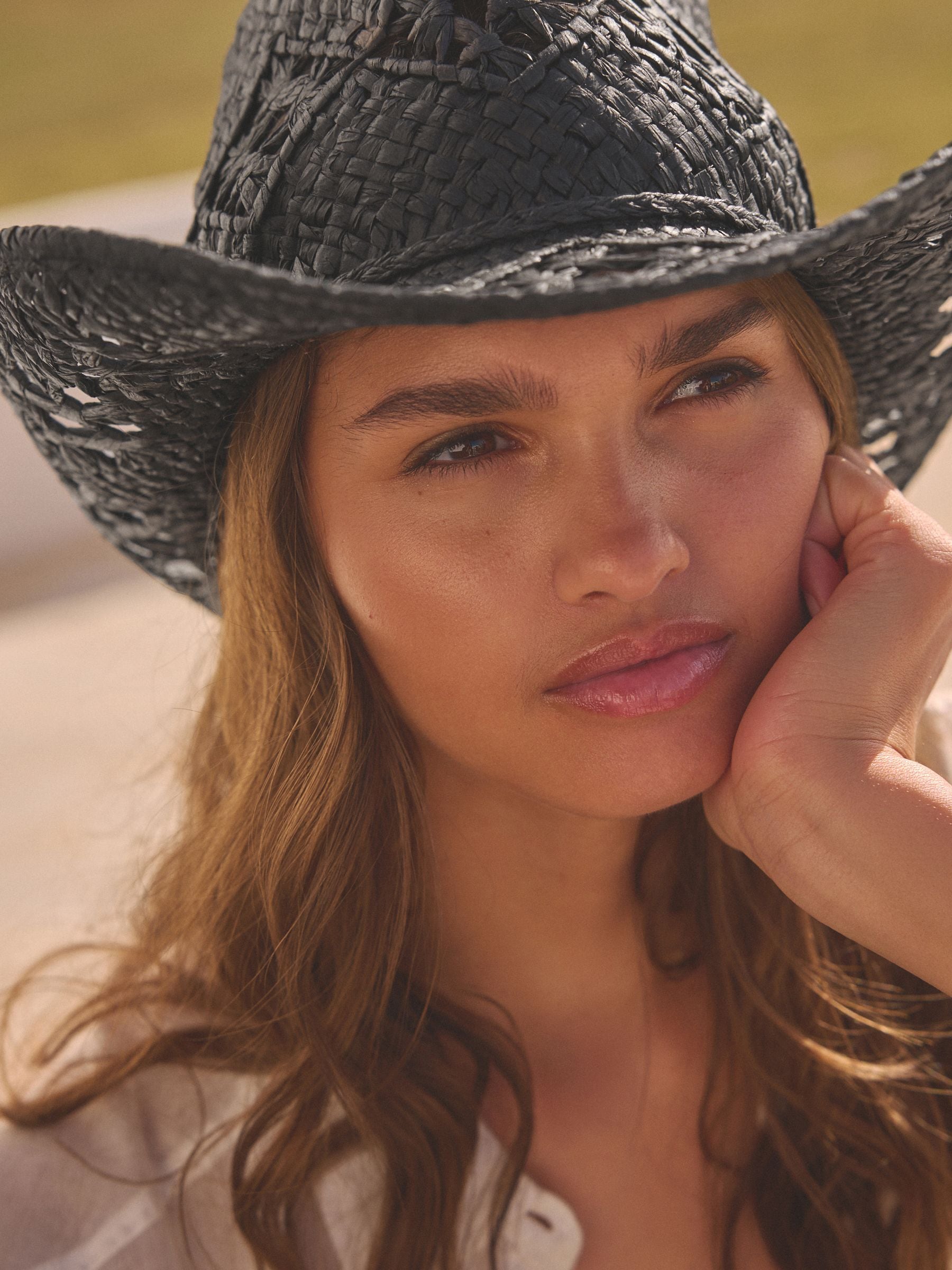 Straw cowboy hat black cheap