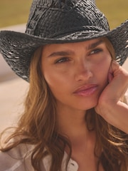 Schwarz - Strohhut im Western-Boho-Stil - Bild 3 von 5