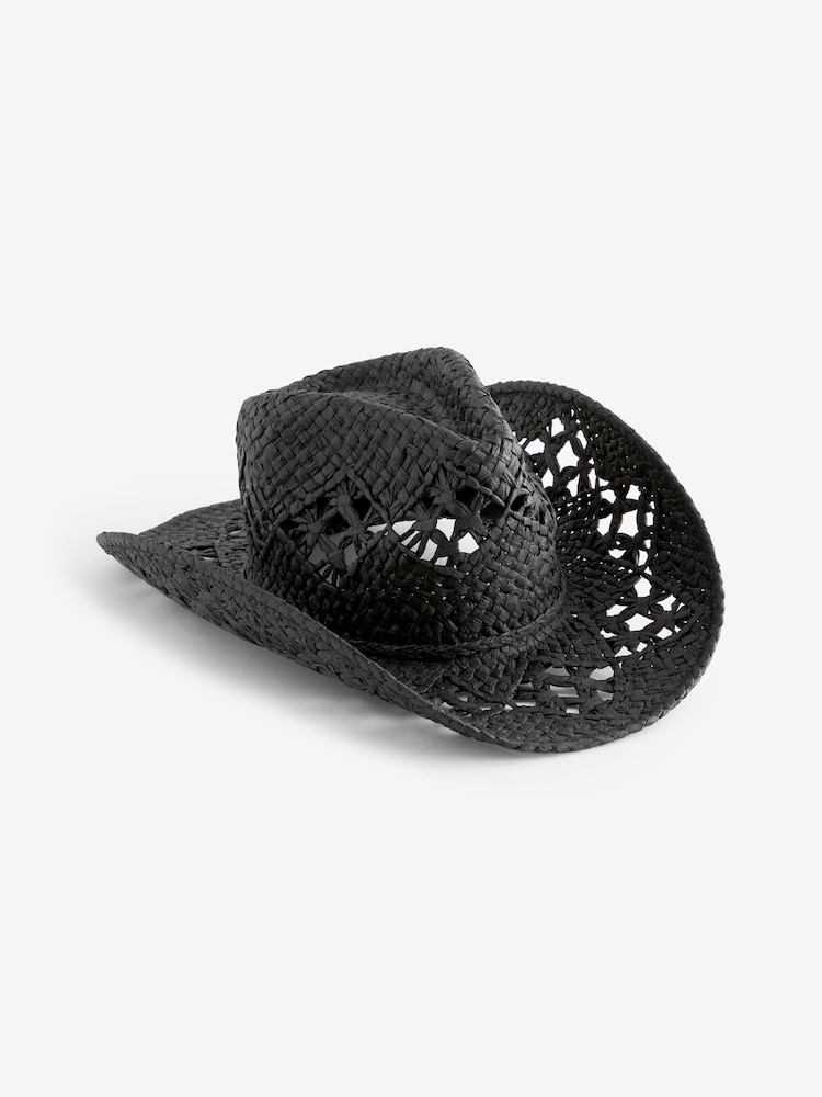Schwarz - Strohhut im Western-Boho-Stil - Bild 5 von 5
