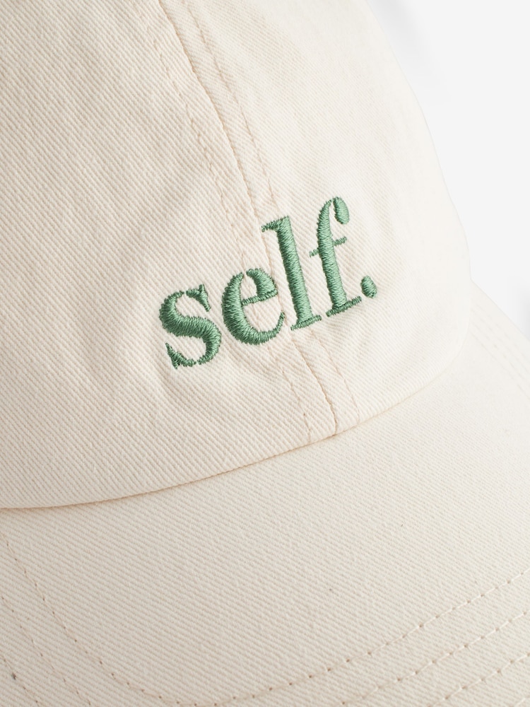 self. Ecru/Green 100% Cotton Cap - Image 7 of 7 self. Ecru/Green 100% Cotton Cap - Image 7 of 7