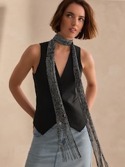 Black Sparkle Lightweight Skinny Scarf - Image 1 of 7