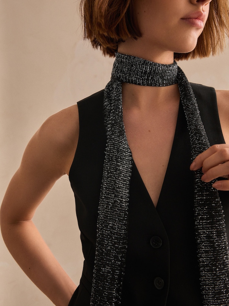 Black Sparkle Lightweight Skinny Scarf - Image 2 of 7 Black Sparkle Lightweight Skinny Scarf - Image 2 of 7