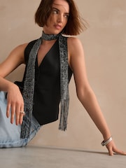 Black Sparkle Lightweight Skinny Scarf - Image 3 of 7