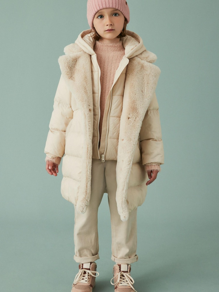 Cream Borg Trim Jacket (3-16yrs) - Image 2 of 4 Cream Borg Trim Jacket (3-16yrs) - Image 2 of 4