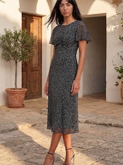 Roman Black Petite Studded Mesh Midi Dress - Image 2 of 4