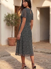 Roman Black Petite Studded Mesh Midi Dress - Image 3 of 4