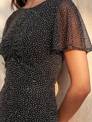 Roman Black Petite Studded Mesh Midi Dress - Image 4 of 4