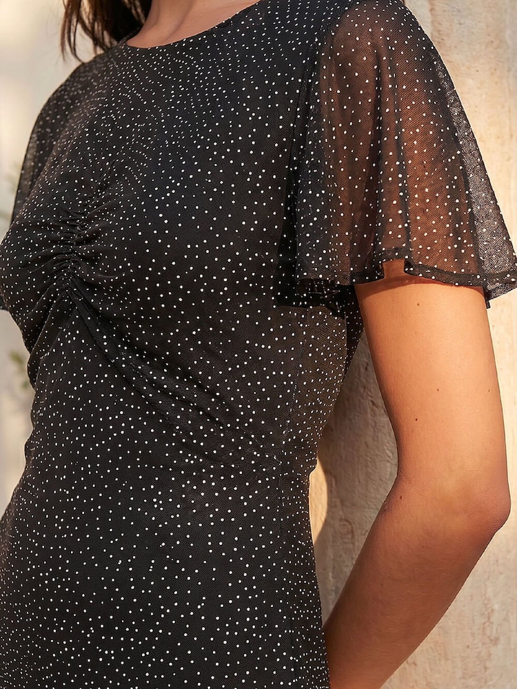 Roman Black Petite Studded Mesh Midi Dress - Image 4 of 4