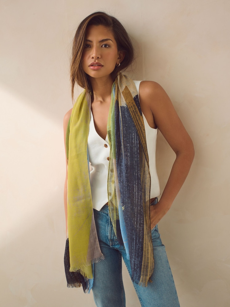 Green and Blue Paint Stroke Lightweight Scarf - Image 1 of 6 Green and Blue Paint Stroke Lightweight Scarf - Image 1 of 6