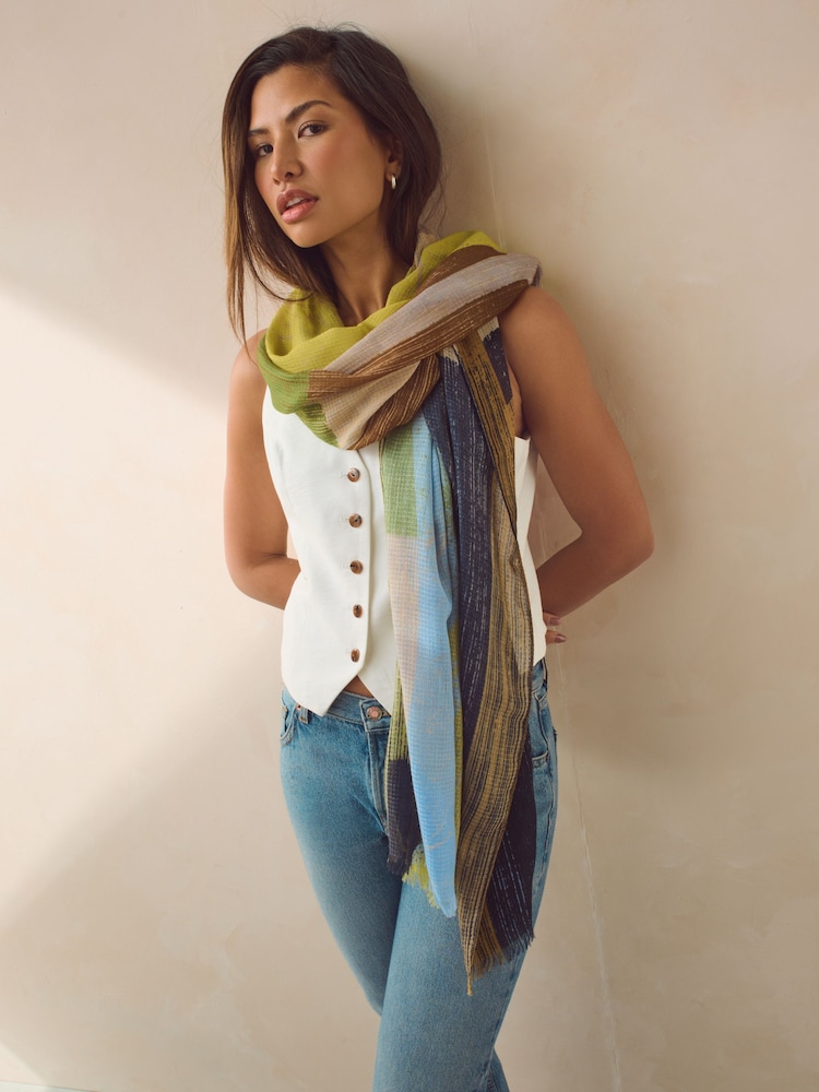 Green and Blue Paint Stroke Lightweight Scarf - Image 2 of 6 Green and Blue Paint Stroke Lightweight Scarf - Image 2 of 6