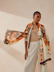Orange Floral With Sparkle Lightweight Scarf - Image 2 of 6