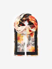 Orange Floral With Sparkle Lightweight Scarf - Image 4 of 6