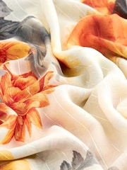 Orange Floral With Sparkle Lightweight Scarf - Image 5 of 6