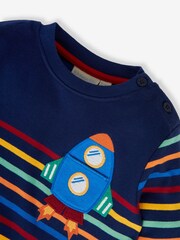 JoJo Maman Bébé Navy Boys' Rocket Appliqué Pocket Top - Image 2 of 2