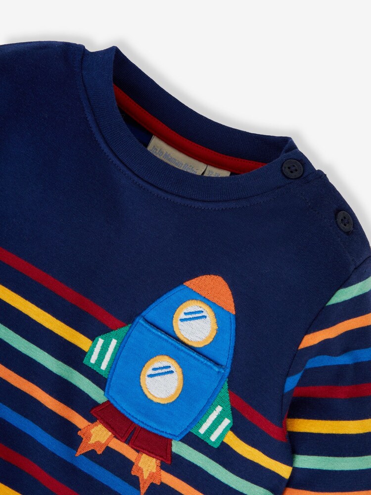JoJo Maman Bébé Navy Boys' Rocket Appliqué Pocket Top - Image 2 of 2