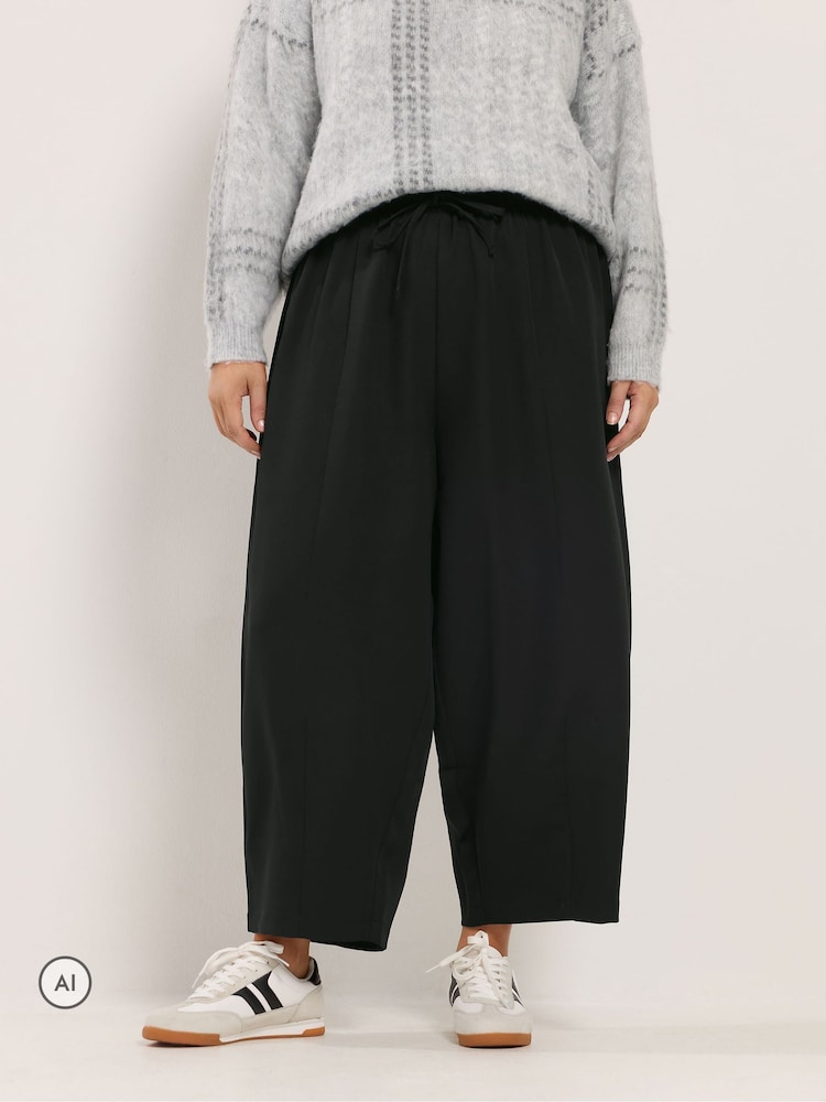 Yours Curve Black Barrel Leg Trousers - Image 1 of 4 Yours Curve Black Barrel Leg Trousers - Image 1 of 4