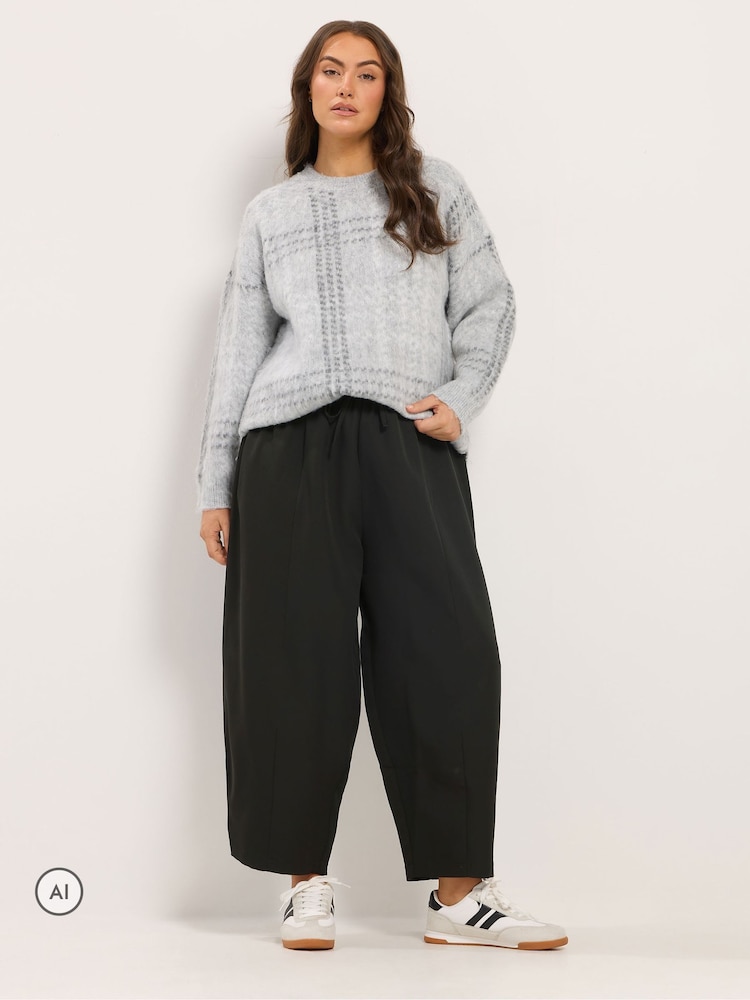 Yours Curve Black Barrel Leg Trousers - Image 2 of 4 Yours Curve Black Barrel Leg Trousers - Image 2 of 4