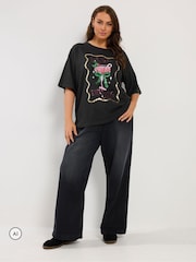 Yours Curve Black Sugar Spice & Everything Nice Sequin Relaxed T-Shirt - Image 3 of 6