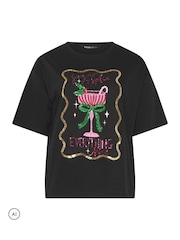 Yours Curve Black Sugar Spice & Everything Nice Sequin Relaxed T-Shirt - Image 4 of 6