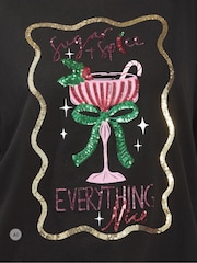Yours Curve Black Sugar Spice & Everything Nice Sequin Relaxed T-Shirt - Image 6 of 6