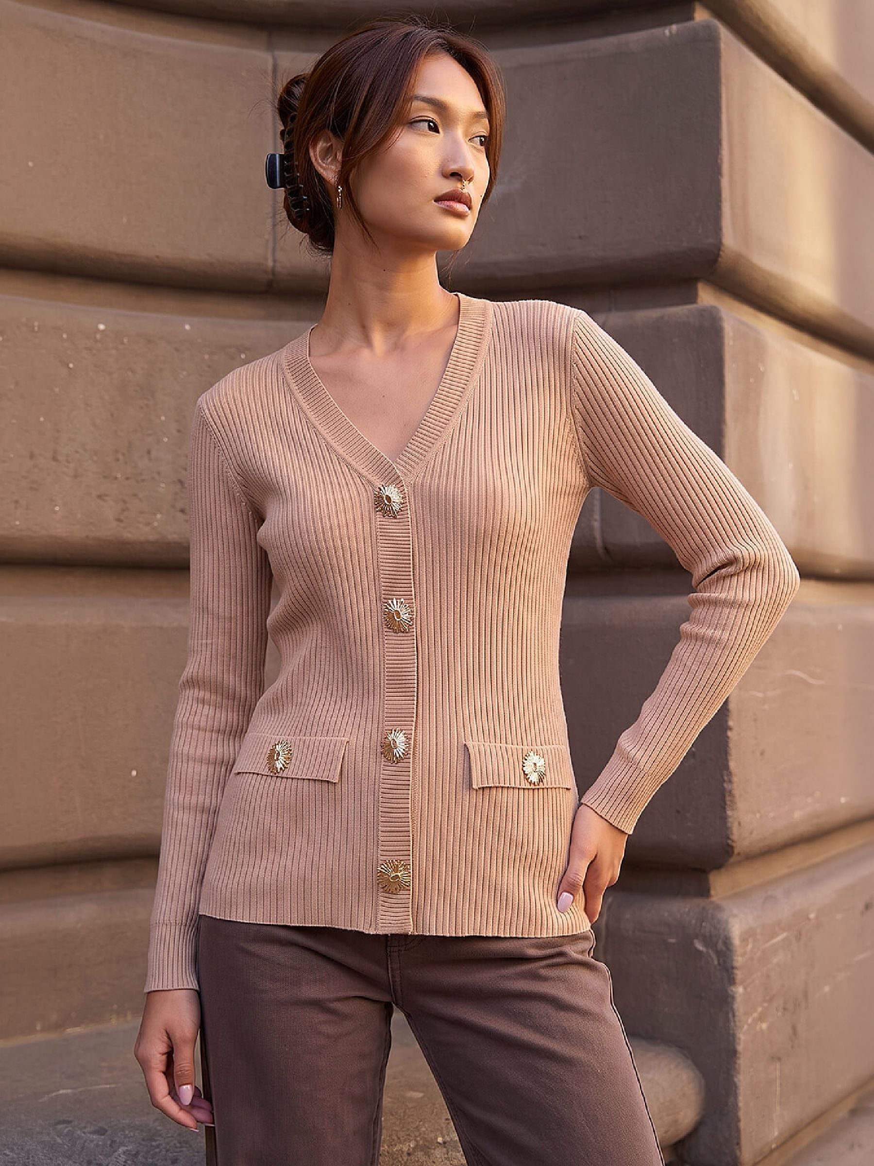 Roman Women's Camel Button Detail Top In | Size: 20 - Image 2