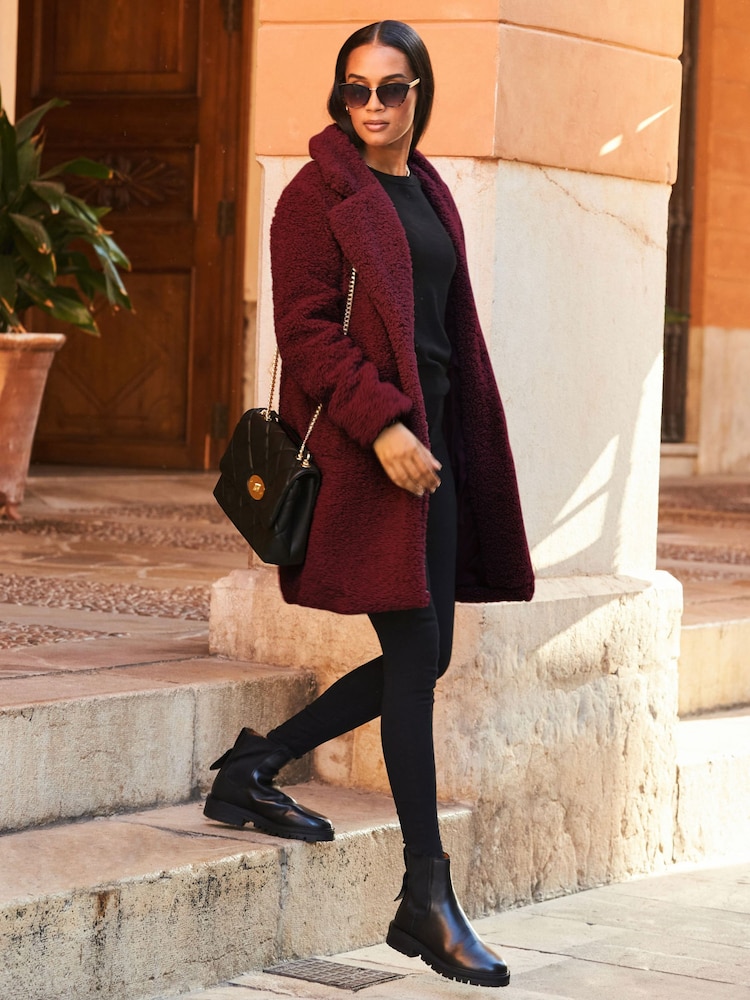 Sosandar Red Super Cosy Borg Coat - Image 5 of 5 Sosandar Red Super Cosy Borg Coat - Image 5 of 5