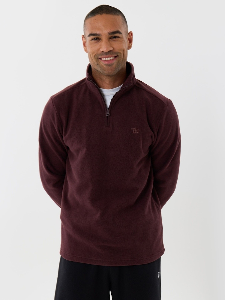 Threadbare Red Quarter Zip Fitness Fleece - Image 1 of 4 Threadbare Red Quarter Zip Fitness Fleece - Image 1 of 4