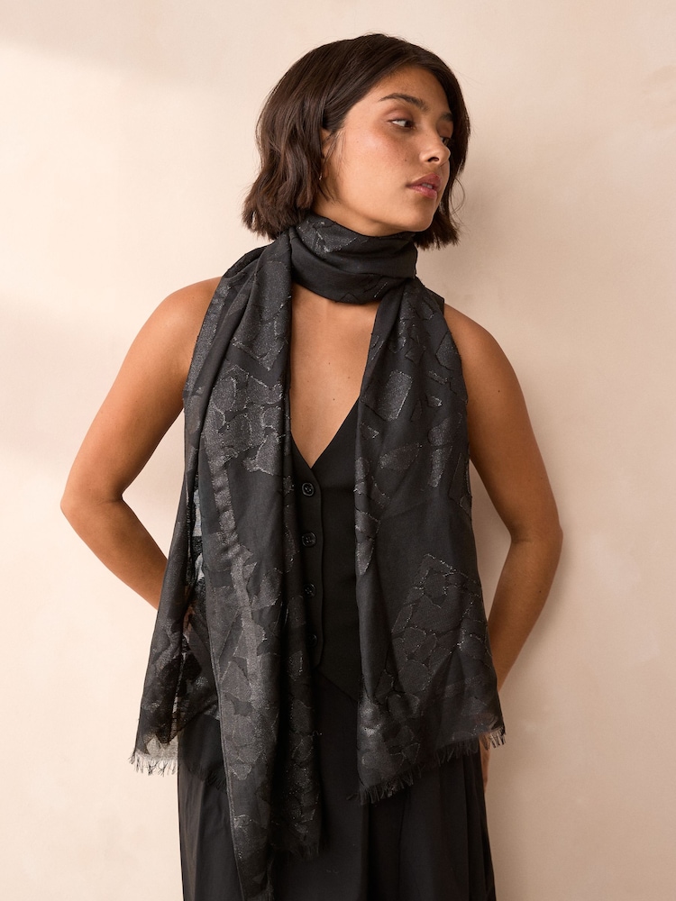 Black Burnout Lightweight Scarf with Sparkle - Image 1 of 5