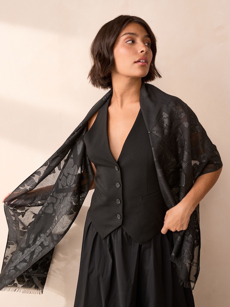 Black Burnout Lightweight Scarf with Sparkle - Image 2 of 5