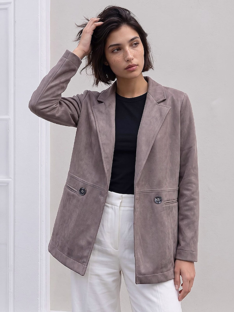 Roman Grey Petite Faux Suede Jacket - Image 1 of 4 Roman Grey Petite Faux Suede Jacket - Image 1 of 4