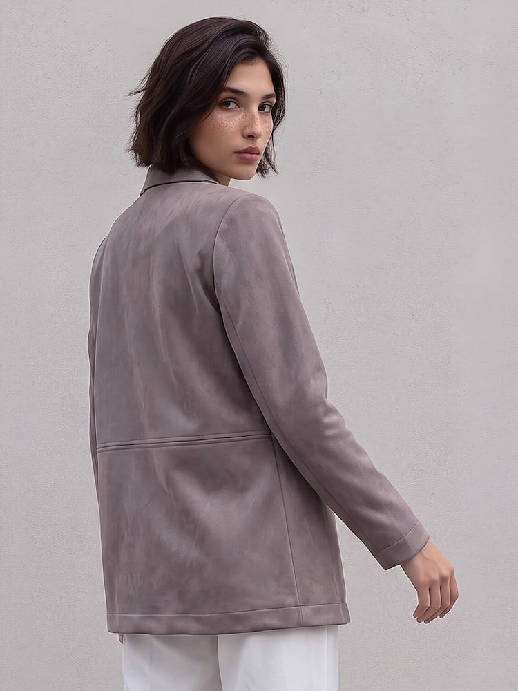 Roman Grey Petite Faux Suede Jacket - Image 4 of 4 Roman Grey Petite Faux Suede Jacket - Image 4 of 4