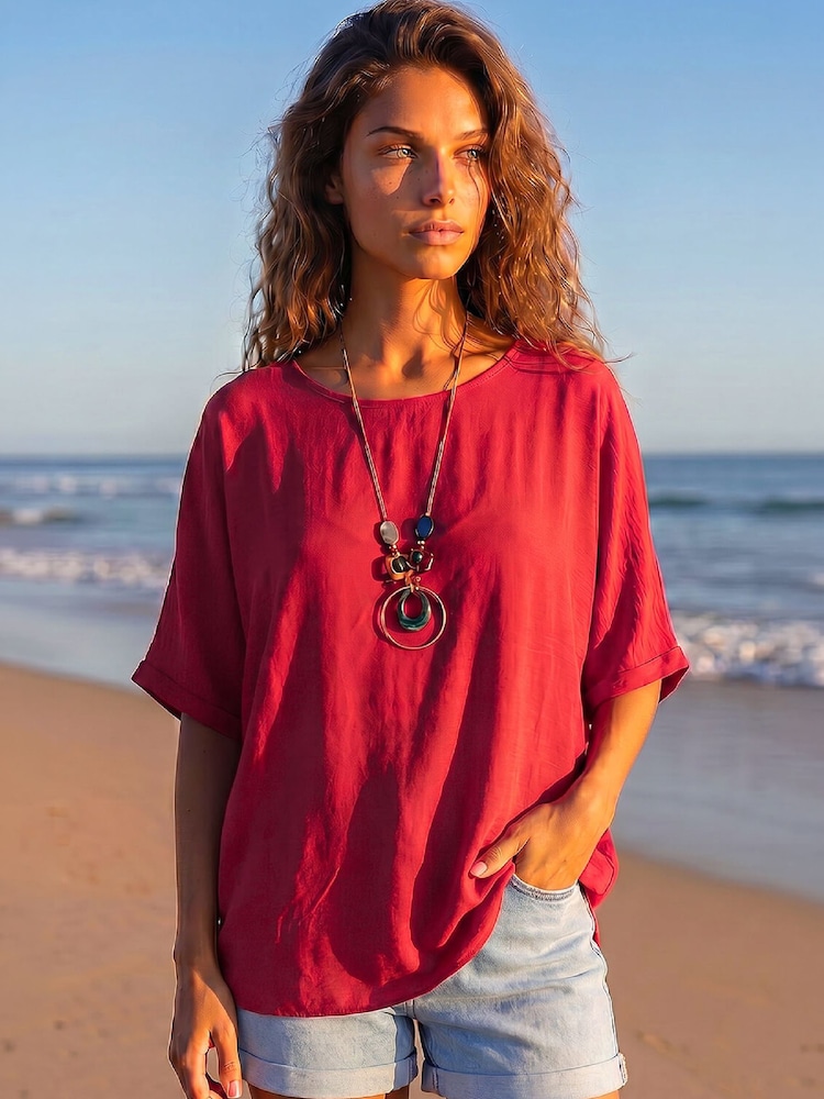 Rojo - Túnica Roman lisa con collar - Imagen 1 de 4