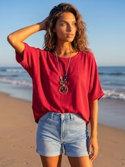 Rojo - Túnica Roman lisa con collar - Imagen 2 de 4