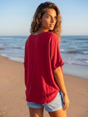 Rojo - Túnica Roman lisa con collar - Imagen 3 de 4