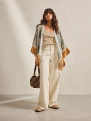 Blue/Rust Morris & Co. Short Kimono Cover-Up - Image 2 of 6