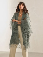 Sage Green Longline Fringe Cover-Up - Image 1 of 8